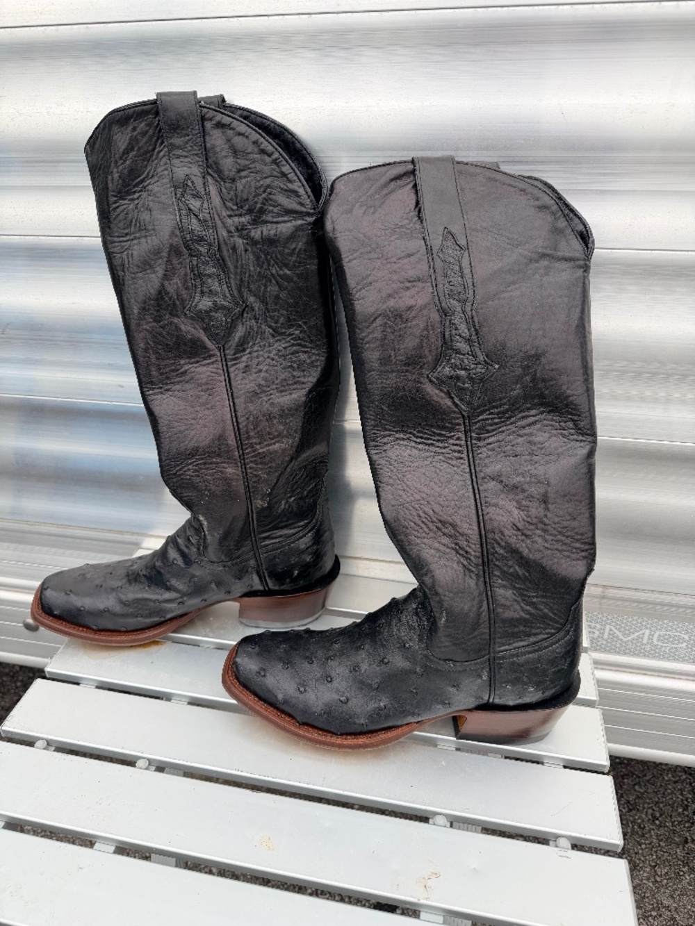 WOMENS ROD PATRICK BOOTS - BLACK FULL QUILL OSTRICH
